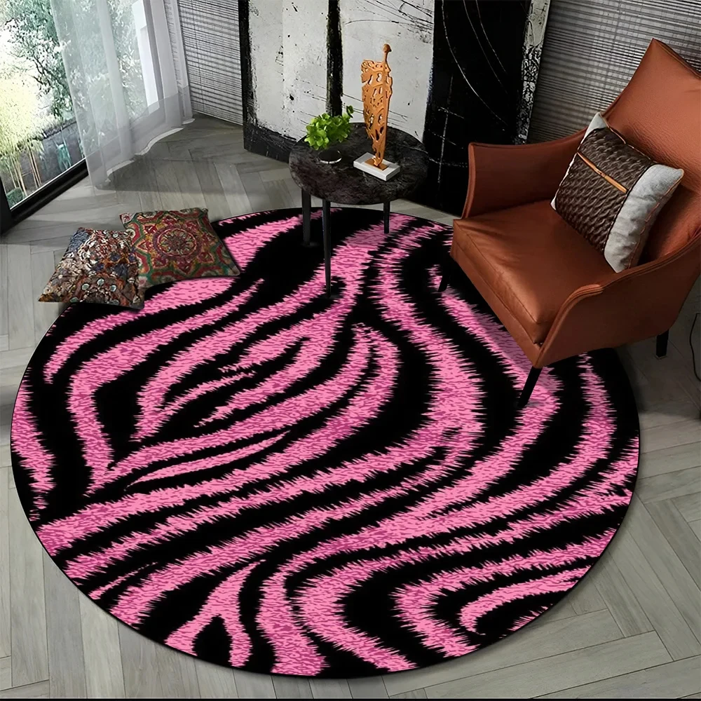 Commercial Printing Services - Pembe Zebra Çizgili Desenli Yuvarlak Halı